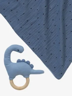 Doudou En Gaze De Coton + Hochet En Bois PETIT DINO Multicolore - Vertbaudet -Magasin De Produits Pour Bébés De Qualité doudou en gaze de coton hochet en bois petit dino 5