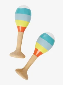 Set 3 Instruments : Maracas, Tambourin, Grelots En Bois FSC® Multicolore - Vertbaudet -Magasin De Produits Pour Bébés De Qualité set 3 instruments maracas tambourin grelots en bois fsc 1