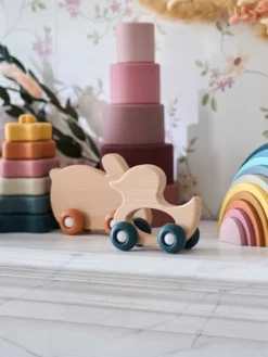 Set De 2 Animaux à Roulettes En Bois Et Silicone Orange - Vertbaudet -Magasin De Produits Pour Bébés De Qualité set de 2 animaux a roulettes en bois et silicone 2